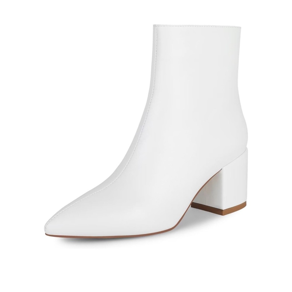 WETKISS Chic White Ankle Booties with Pointed Toe and Block Heel - Picture 4 of 8